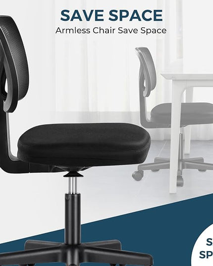 Home Office Computer Desk Chair Mid Back Armless Ergonomic Office Chair Mesh Office Chair with Lumbar Support Height Adjustable Swivel Task Rolling Modern Chair with Wheels for Office,Living Room - LeafyLoom