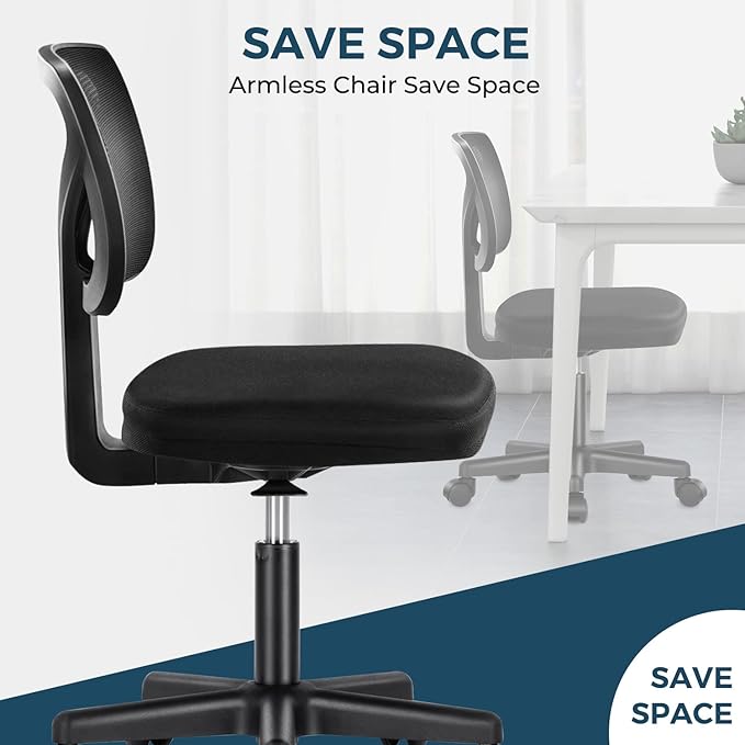 Home Office Computer Desk Chair Mid Back Armless Ergonomic Office Chair Mesh Office Chair with Lumbar Support Height Adjustable Swivel Task Rolling Modern Chair with Wheels for Office,Living Room - LeafyLoom