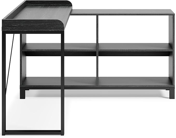 Signature Design by Ashley Yarlow Industrial Home Office L-Shaped Desk with Cube Storage, Black - LeafyLoom