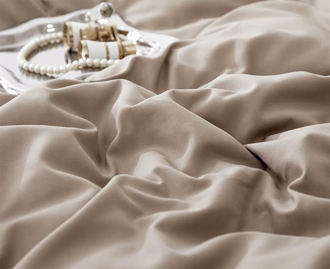 Deep Champagne Comforter Set Full Pom Pom Fringe Comforter 3 PCs Soft Taupe Boho Ball Pom Pom Full Comforter Bedding Women Men Solid Dark Khaki Full Bed Comforter Set All Season Gift - LeafyLoom