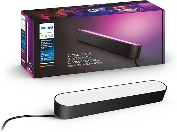 Philips Hue Smart Play Light Bar Extension, Black - White & Color Ambiance LED Color-Changing Light - 1 Pack - Requires Hue Bridge and Hue Play Light Bar Base Kit - Control with App or Voice Assistant PhilipsHue