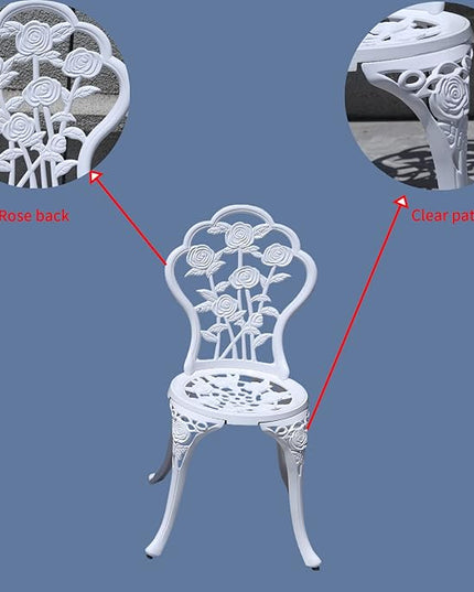 KAILI Outdoor Furniture Bistro Set with Rose Pattern 1 Table 2 Chairs for Garden Patio Porch (Rose-White) - LeafyLoom