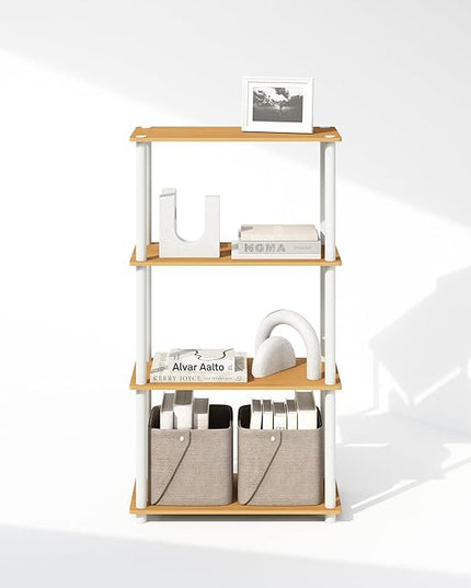 Furinno Turn-N-Tube 4-Tier Multipurpose Shelf Display Rack, Shelving Unit, Bookcase, Beech/White - LeafyLoom