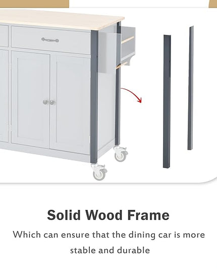 Kitchen Island Cart with Solid Wood Top, Mobile Kitchens Carts with Storage Cabinet, Rolling Kitchen Table w/Spice Rack, Towel Rack, and Drawer, Portable Islands on Wheels for Bar - LeafyLoom
