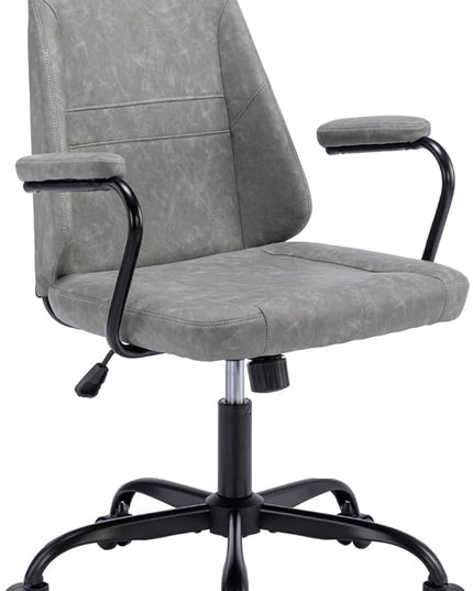 Executive Office Chair, Home Office Desk Chair, Mid Back PU Leather Desk Chair, 360° Swivel Computer Chair, Height Adjustable Tilt Vanity Task Chair for Office, Reading Meeting Room - LeafyLoom