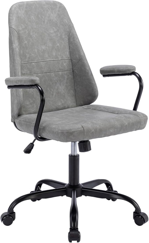 Executive Office Chair, Home Office Desk Chair, Mid Back PU Leather Desk Chair, 360° Swivel Computer Chair, Height Adjustable Tilt Vanity Task Chair for Office, Reading Meeting Room - LeafyLoom
