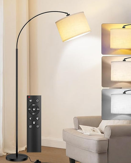 Arc Floor Lamps for Living Room,Modern Standing Lamp with Remote Control,Tall Lamp with Stepless Dimmable,5 Color temperatures,Over Couch Arched Reading Light for Bedroom,Office(Bulb Included) - LeafyLoom
