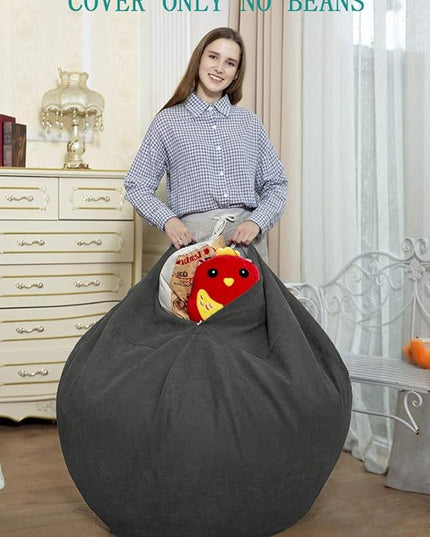 Stuffed Animal Storage Bean Bag Chair Cover (No Filler)for Kids and Adults. Premium Corduroy Stuffable Beanbag for Organizing Children Plush Toys or Memory Foam Extra Large 300L (Dark Grey) - LeafyLoom