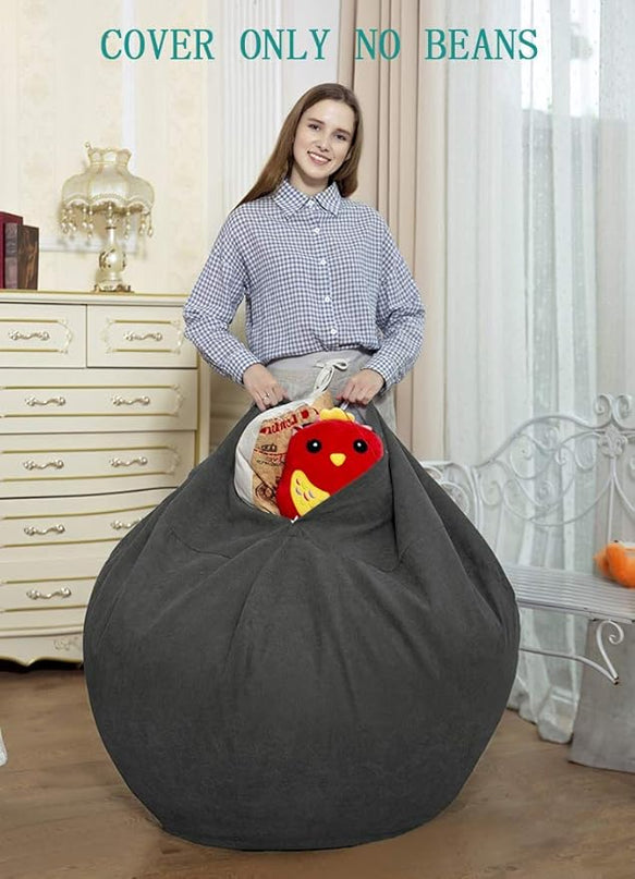 Stuffed Animal Storage Bean Bag Chair Cover (No Filler)for Kids and Adults. Premium Corduroy Stuffable Beanbag for Organizing Children Plush Toys or Memory Foam Extra Large 300L (Dark Grey) - LeafyLoom