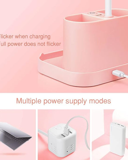 Mubarek Cute Desk Lamp Pink Lamp Cute Desk Accessories, 3 Modes 8W Dimmable Pink Desk Lamp+Organizers, Pink Desk Accessories Kawaii Desk Accessories, Cute Lamp Cute Desk Decor Cute Office Supplies - LeafyLoom