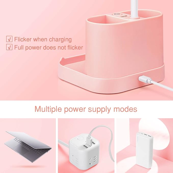 Mubarek Cute Desk Lamp Pink Lamp Cute Desk Accessories, 3 Modes 8W Dimmable Pink Desk Lamp+Organizers, Pink Desk Accessories Kawaii Desk Accessories, Cute Lamp Cute Desk Decor Cute Office Supplies - LeafyLoom