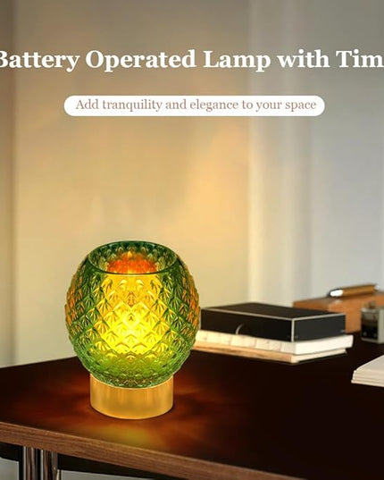 Battery Operated Lamp with Timer,Glass Cordless Lamps with LED Bulb,Decorative Lights for Living Room Bedroom Tabletop Entryway Centerpiece Gift (Green) - LeafyLoom