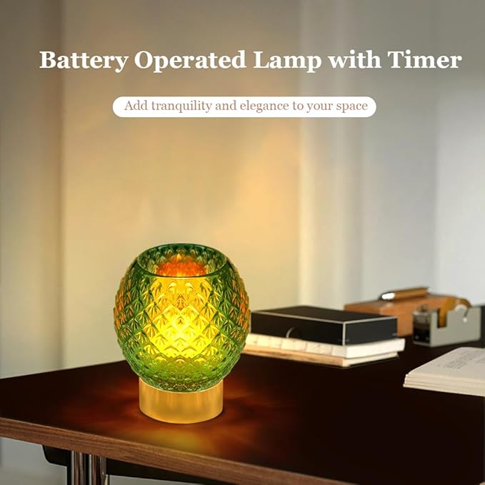 Battery Operated Lamp with Timer,Glass Cordless Lamps with LED Bulb,Decorative Lights for Living Room Bedroom Tabletop Entryway Centerpiece Gift (Green) - LeafyLoom