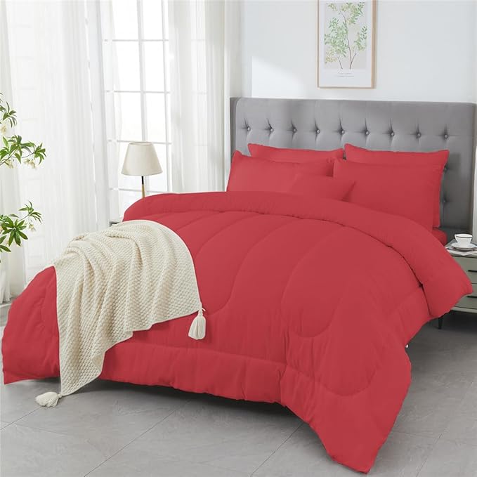 3 Piece Solid Color All Season Bedding Comforter Set Microfiber Soft Lightweight Bedding Set for Kids Teens Adults Room Decor with 1 Comforter and 2 Pillowcases King - LeafyLoom