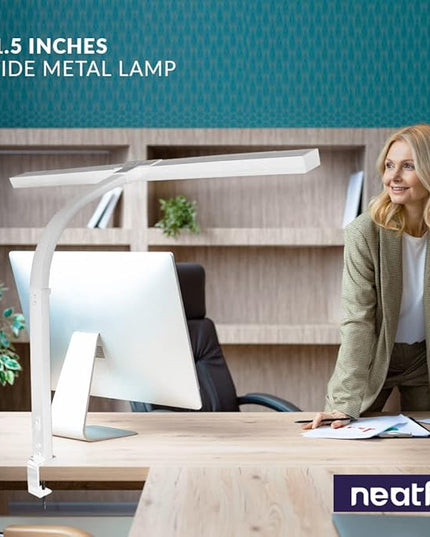 Neatfi (New Model) Flex Desk Lamp with Clamp, Dimmable, 3,000 Lumens 30W LED Monitor Light, 3000K-6500K Correlated Color Temperature, 5 Brightness Levels & 5 Light Modes (31.5 Inches, White) - LeafyLoom