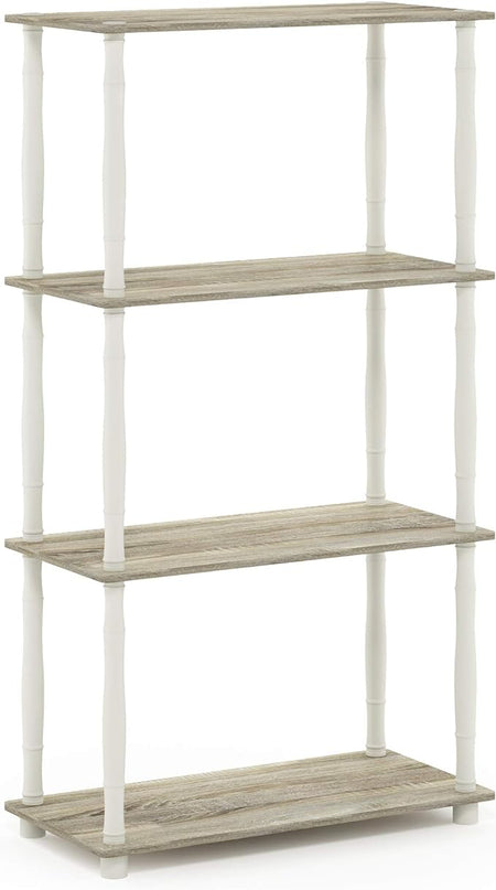 Furinno Turn-N-Tube 4-Tier Multipurpose Shelf Display Rack, Classic Tubes, Sonoma Oak/White - LeafyLoom