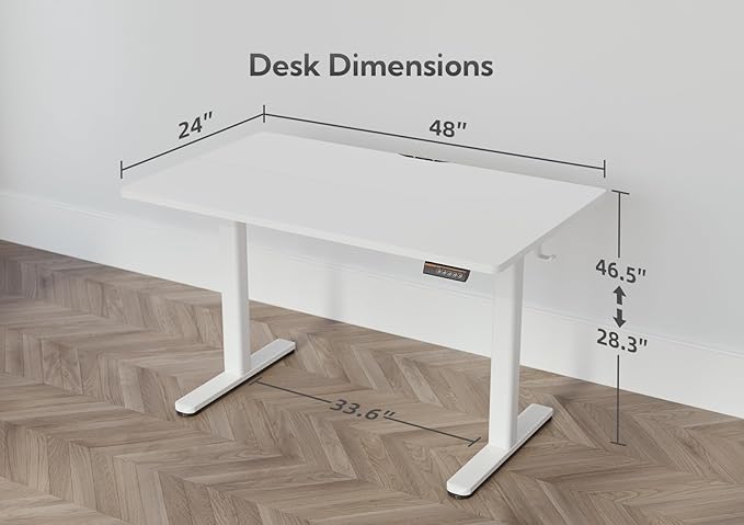 Electric Standing Desk, Adjustable Height Stand up Desk, 48x24 Inches Sit Stand Home Office Desk with Splice Board,White Top - LeafyLoom