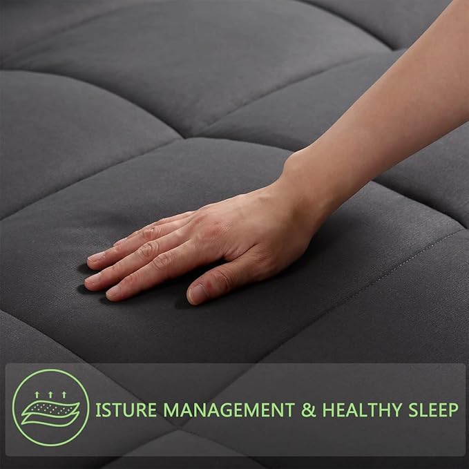 AMGUI Grey 1-Queen Comforter Set with 2 Pillow Shams, Down Alternative, Diamond Quilting, Machine Washable - LeafyLoom