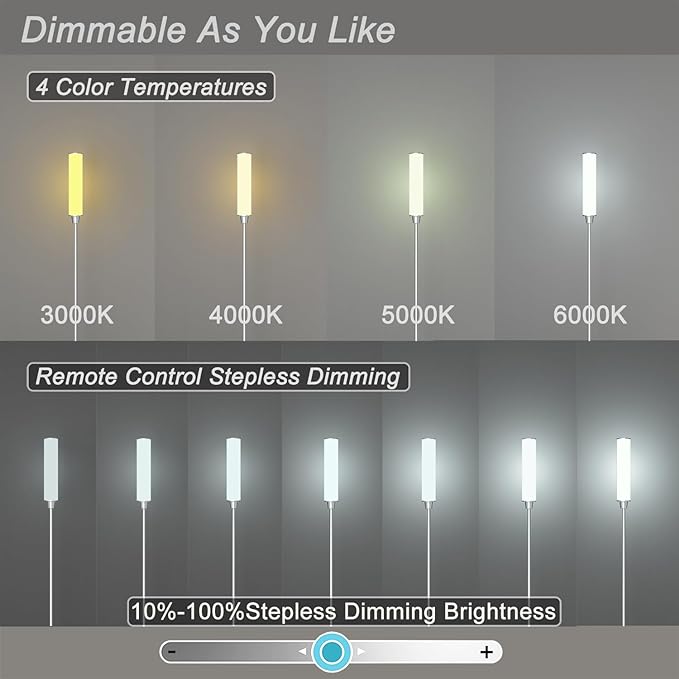 Floor Lamp with Remote Control,Bright Floor Lamps for Living Room/Bedroom/Office, Stepless Adjustable 3000K-6000K Colors and 10-100% Brightness,Standing Light with Foot Switch (nickel) - LeafyLoom