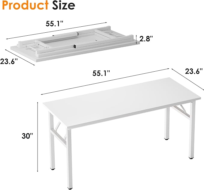 Need 55 inches Computer Desk Office Desk Folding Table with BIFMA Certification Computer Table Workstation,White AC5DW-140 - LeafyLoom
