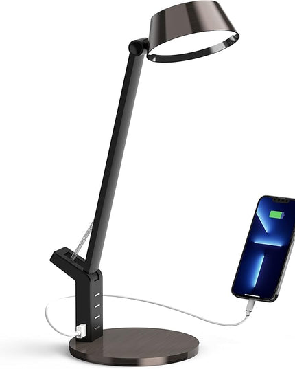 LED Desk Lamp with USB Charging Port, Home Office Desk Lamp Touch Control Dimmable Table Lamp with 3 Color Modes, Eye Caring LED Lamp for Study, Reading, Work (Copper) - LeafyLoom
