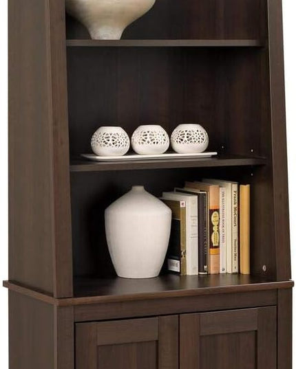 PREPAC Espresso Tall Slant-Back Bookcase with 2 Shaker Doors - LeafyLoom