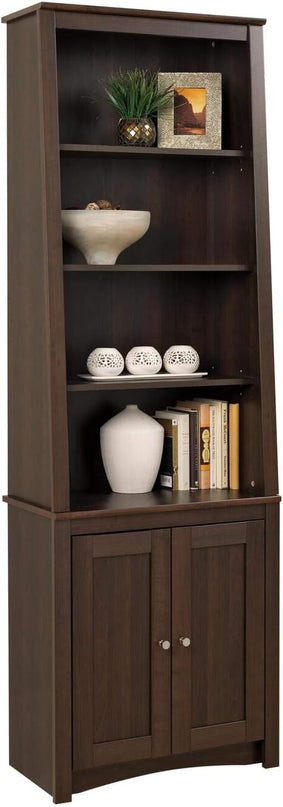 PREPAC Espresso Tall Slant-Back Bookcase with 2 Shaker Doors - LeafyLoom