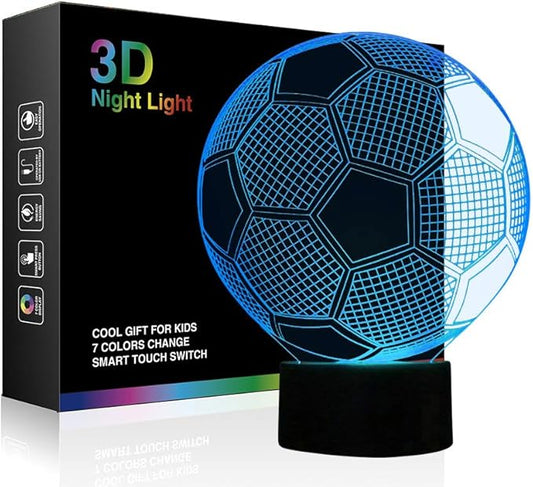 Wiscky Soccer Night Lights for Kids 3D Illusion Football Lights Lamp 7 LED Colors Changing Touch Table Desk Lamps Decorative Lighting Cool Toys Gifts Birthday Holiday Xmas Gifts Sports Theme Fans - LeafyLoom
