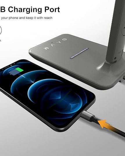poukaran Desk Lamp, LED Desk Lamp with Wireless Charger, USB Charging Port, Table Lamp with Clock, Alarm, Date, Temperature, Office Lamp, Desk Lamps for Home Office, Grey - LeafyLoom