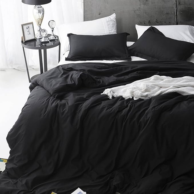 ETDIFFE Black Comforter Set Queen Size, 3 Piece Aesthetic Modern Gothic Bedding Set - Soft & Lightweight All Season Microfiber Down Alternative Bed Comforter with 2 Pillow Shams for Women Men - LeafyLoom