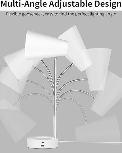 RUNTOP Desk Lamp, Desk Lamps for Home Office with 5 Color Modes 5 Brightness Dimmer Reading Light & USB Port, Type C port, 7W LED Table Lamp, 360° Flexible Gooseneck Lamp Light for Bed Bedside, White - LeafyLoom
