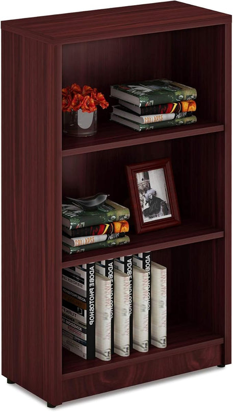 3 Shelf Wood Bookcase Freestanding Display Shelf Adjustable Layers Bookshelf for Home Office Library Small Narrow Space(Mahogany, 3-Layers,24.4W x 11.6D x 44.1H inch) - LeafyLoom