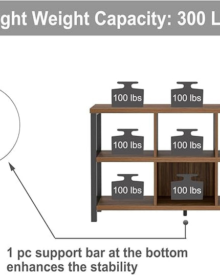 FOLUBAN 6 Cube Storage Organizer Bookshelf, Industrial Horizontal Low Cubby Bookcase for Living Room Bedroom (Rustic Walnut, 47 Inch) - LeafyLoom