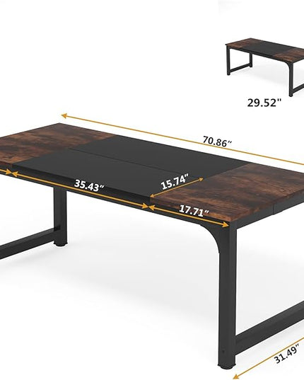 Tribesigns Modern Computer Desk, 70.8 x 31.5 inch Large Office Desk Computer Table Study Writing Desk Workstation for Home Office, Black Metal Frame - LeafyLoom