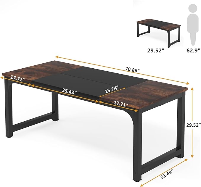 Tribesigns Modern Computer Desk, 70.8 x 31.5 inch Large Office Desk Computer Table Study Writing Desk Workstation for Home Office, Black Metal Frame - LeafyLoom