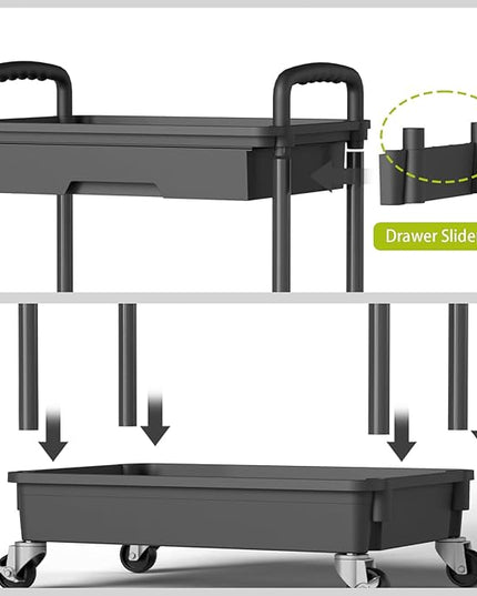 4 Tier Small Rolling Cart Organizer,Art Craft Diaper Bedside Snack Cart Laundry Room Bathroom Organizer Narrow Thin Slim Rolling Trolley Utility Cart with Wheels for Kitchen,Office(Black) - LeafyLoom