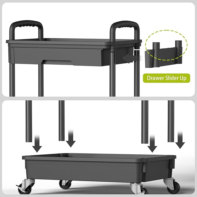 4 Tier Small Rolling Cart Organizer,Art Craft Diaper Bedside Snack Cart Laundry Room Bathroom Organizer Narrow Thin Slim Rolling Trolley Utility Cart with Wheels for Kitchen,Office(Black) - LeafyLoom