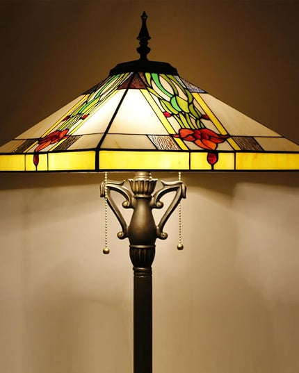 Tiffany Floor Lamp Mission Style Stained Glass Standing Reading Light 16X16X64 Inch Tulip Flower - LeafyLoom