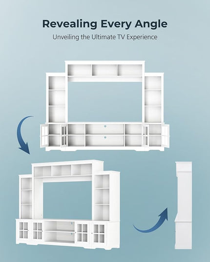 Large Wall Unit Entertainment Center with Storage, Modern TV Entertainment Center with Bookshelves and Bridge Cabinet, Living Room Tall Bookshelf with Storage, 65.7" Wide for TV Placement, White - LeafyLoom