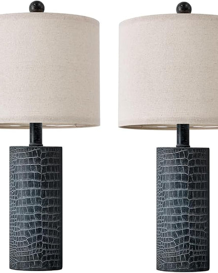 20.5" Farmhouse Lamp Single Resin Table Lamps for Living Room Bedroom Entryway Table Office Dorm Boho Nightstand Small Table Lamp Industrial End Side Table Lamps Black - LeafyLoom