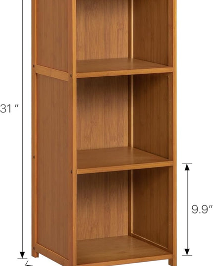 MoNiBloom Narrow Bookcase Bamboo 3 Tier Free Standing Tall Bookshelf Display Storage Shelves Space Saver for Home Living Room Study Room, Brown - LeafyLoom