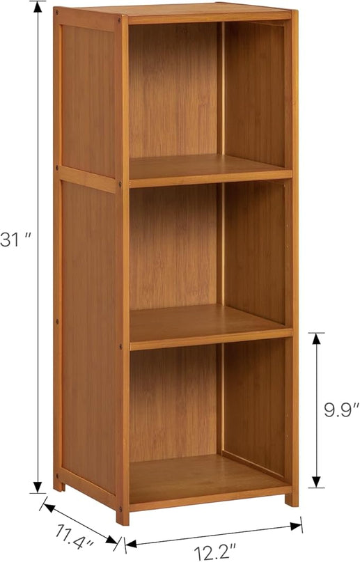MoNiBloom Narrow Bookcase Bamboo 3 Tier Free Standing Tall Bookshelf Display Storage Shelves Space Saver for Home Living Room Study Room, Brown - LeafyLoom