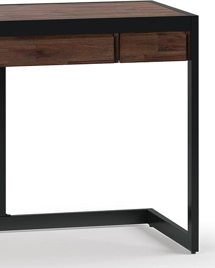 SIMPLIHOME Erina SOLID ACACIA WOOD Modern Industrial 48 Inch Wide Small Desk in Distressed Charcoal Brown, For the Office Desk, Writing Table, Workstation and Study Table - LeafyLoom