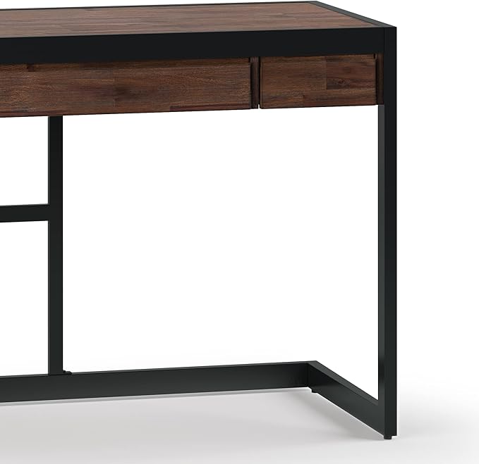 SIMPLIHOME Erina SOLID ACACIA WOOD Modern Industrial 48 Inch Wide Small Desk in Distressed Charcoal Brown, For the Office Desk, Writing Table, Workstation and Study Table - LeafyLoom