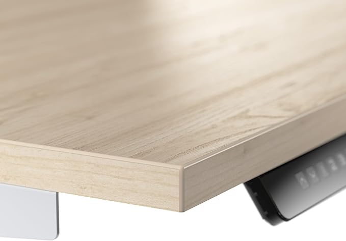 Bush Business Furniture Move 60 Series 60W x 30D Electric in Natural Elm with Silver Base, Ergonomic Sit-Stand Computer Table for Home and Professional Office - LeafyLoom