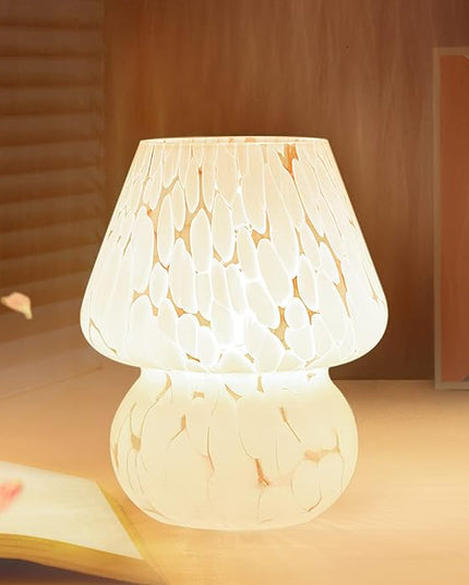 Mushroom Lamp Small Bedside Table Lamp-Nightstand Nightlight Dimmable Stepless, Translucent Glass White Desk Lamp for Bedroom Dorm Living Kitchen, Murano Style Aesthetic Cute Home Decor Gift - LeafyLoom
