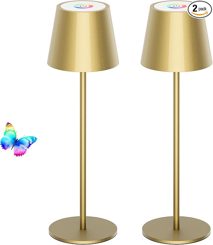 Aipsun Cordless Table Lamp 2 Pack Modern LED Rechargeable Battery Operated Table Lamp Waterproof Stepless Dimming Touch Lamp for Home/Outdoor - LeafyLoom