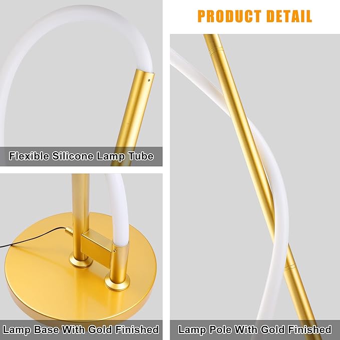 Modern LED Gold Floor Lamp, Flexible DIY Modeling Tall Standing Lamp, 35W/2700lm Ultra Bright White Light Corner Floor lamp for Bedroom, Living Room, Office - LeafyLoom