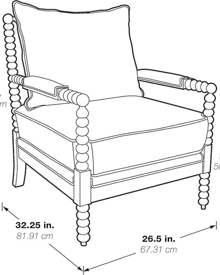 OSP Home Furnishings Kaylee Spindle Accent Chair with Antique Wood Frame, 26.5” W x 32.25” D x 37” H, White Linen Fabric - LeafyLoom