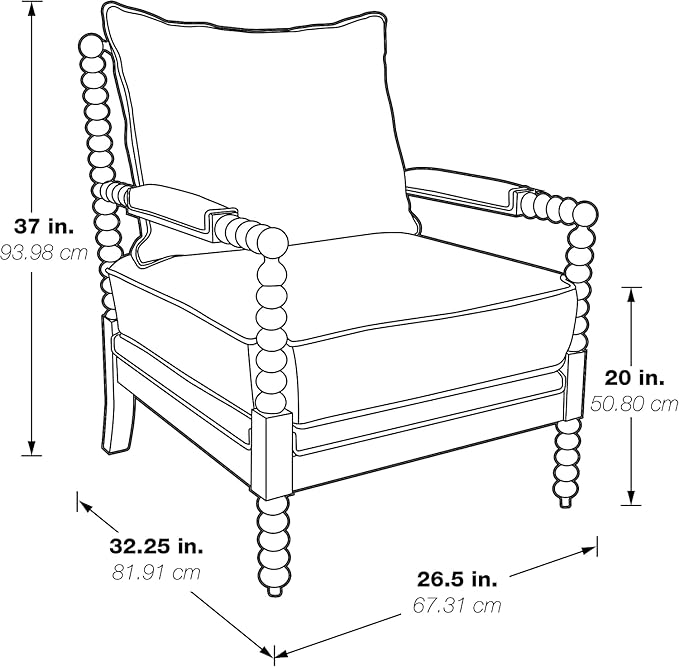 OSP Home Furnishings Kaylee Spindle Accent Chair with Antique Wood Frame, 26.5” W x 32.25” D x 37” H, White Linen Fabric - LeafyLoom